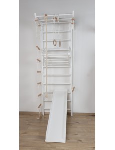 White Kids’ Climbing Wall with Accessories – Certified Wooden Gym Ladder for Home