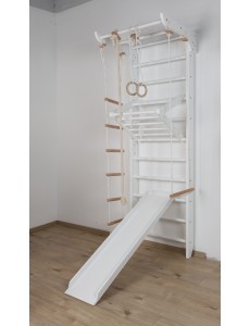 White Kids’ Climbing Wall with Accessories – Certified Wooden Gym Ladder for Home